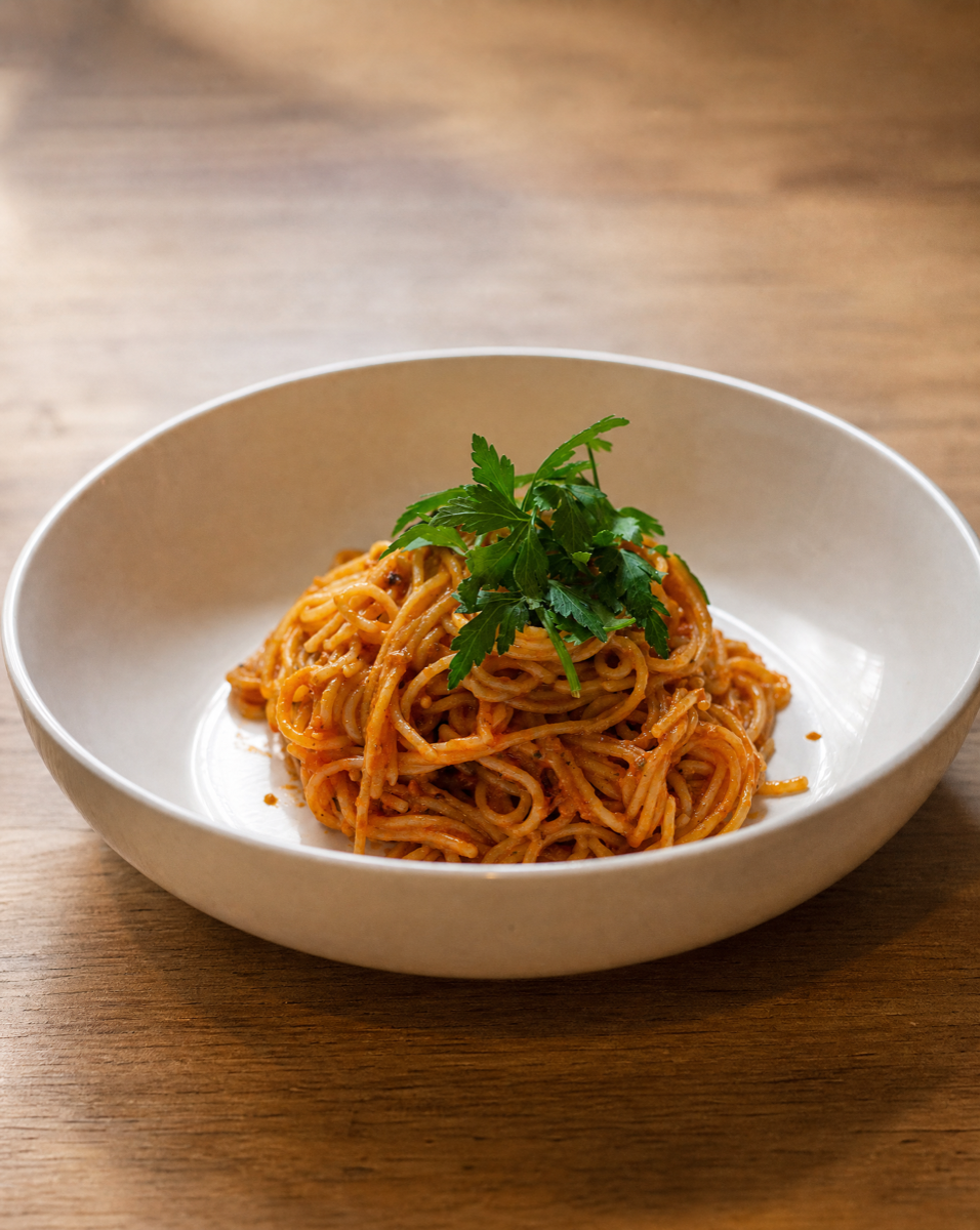 Spaghetti mit PestoKrem Tomate-Lavendel